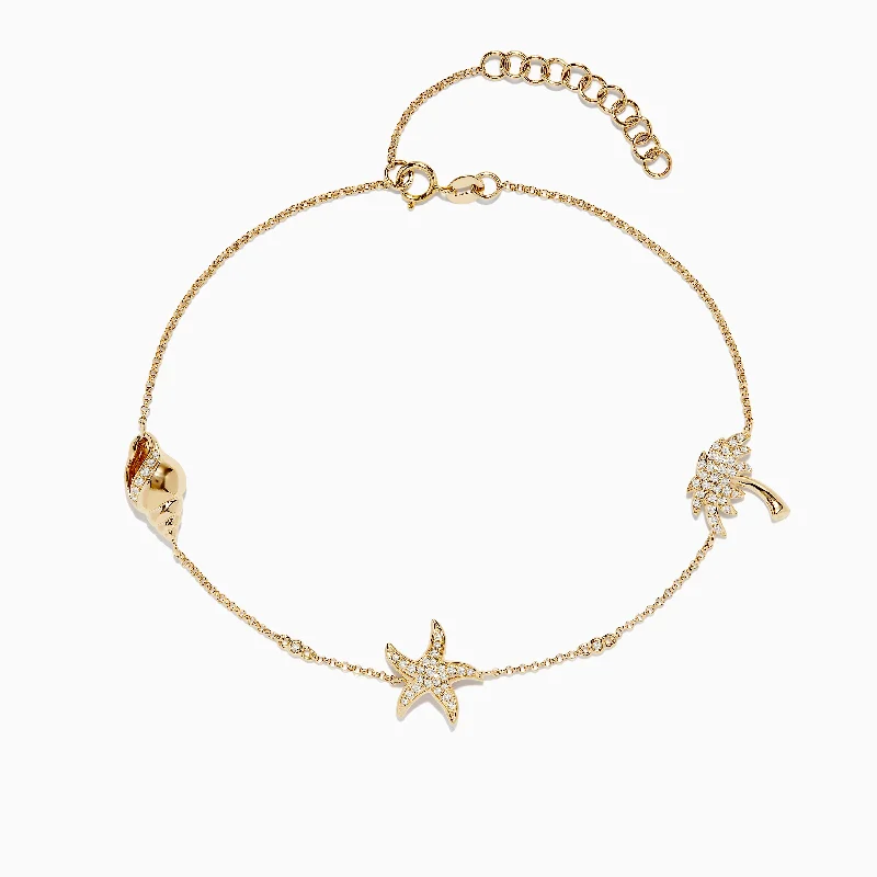 Ladies empowering glow bracelets -Novelty 14K Yellow Gold Diamond Seaside Ankle Bracelet