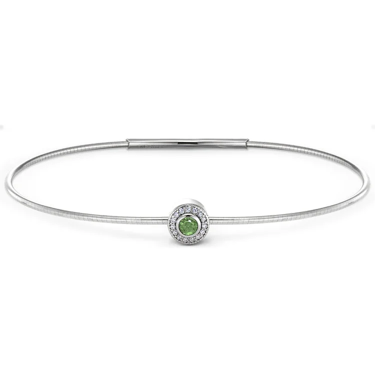 Ladies heirloom treasure bracelets -Platinum Finish Sterling Silver Round Simulated Peridot Birth Gem Bracelet with Simulated Diamonds