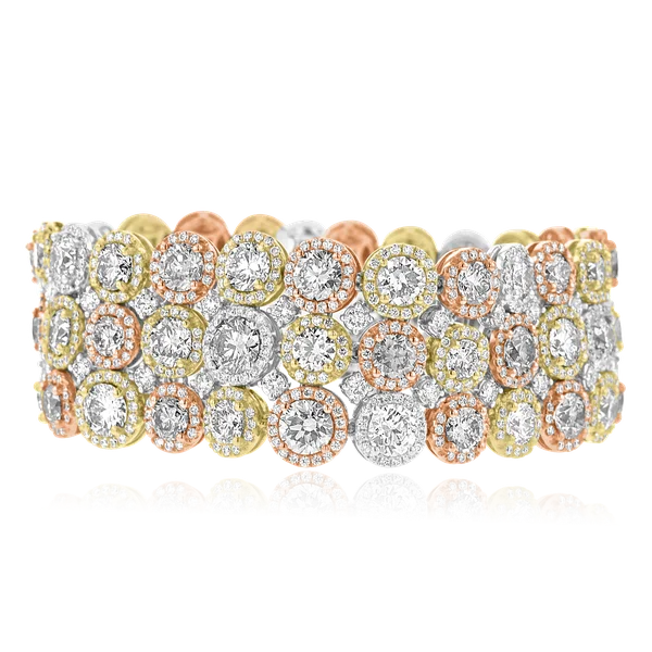 Ladies tactile texture bracelets -18KT TRI-COLOR GOLD 35.15CTW DIAMOND HALO BRACELET