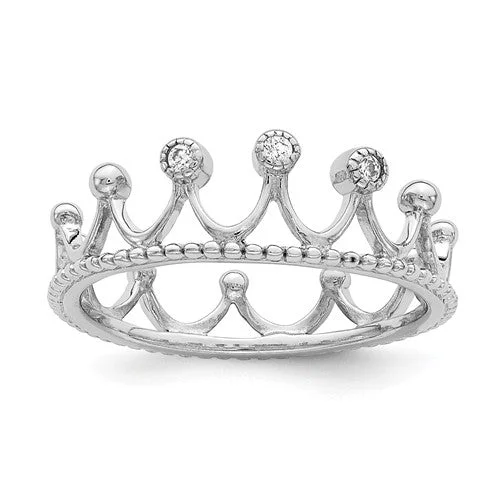 Ladies Rings with Sea Beryl-Sterling Silver CZ Eternity Crown Ring