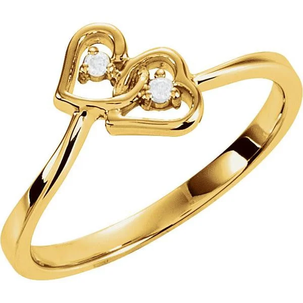 Ladies Rings Curved Spark-14k Gold Diamond Double 2-Stone Heart Promise Ring - White, Rose or Yellow