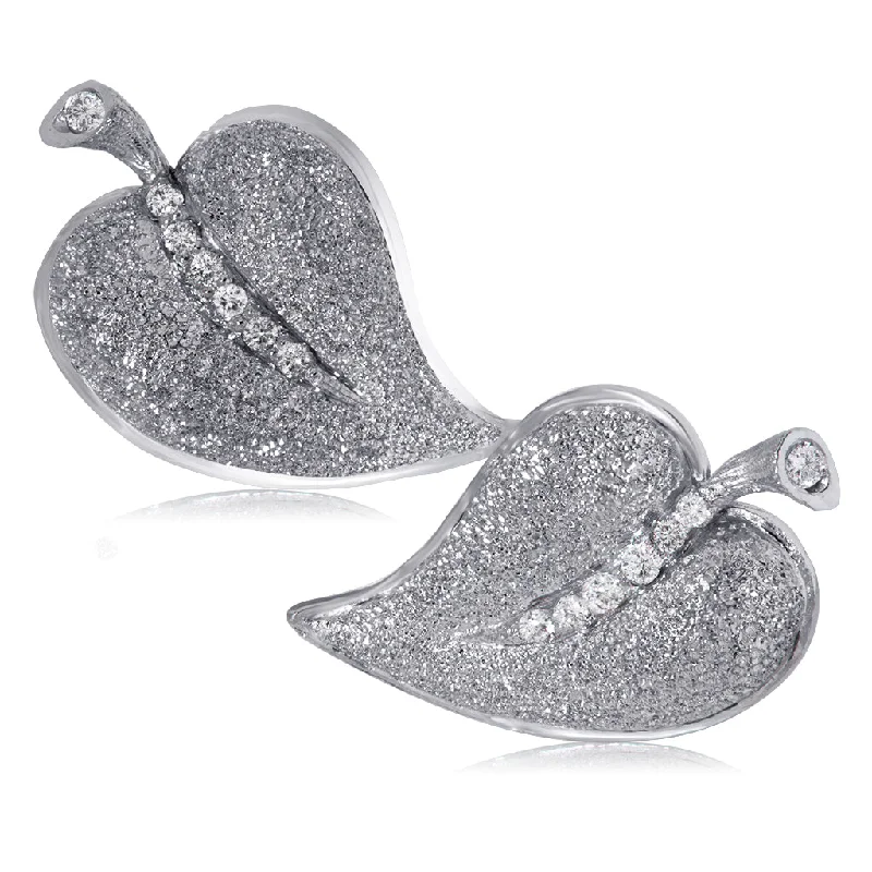 Ladies Earrings with Clear Zircon-Gold Leaf Earrings with Diamonds