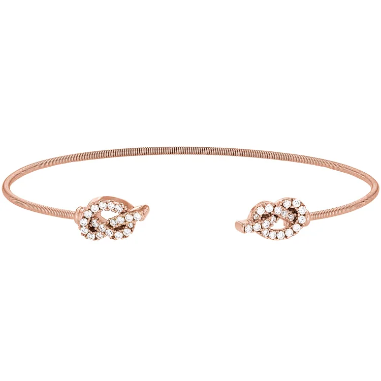 Ladies anniversary gleam bracelets -Rose Gold Finish Sterling Silver Cable Cuff Bracelet with Simulated Diamond Knots