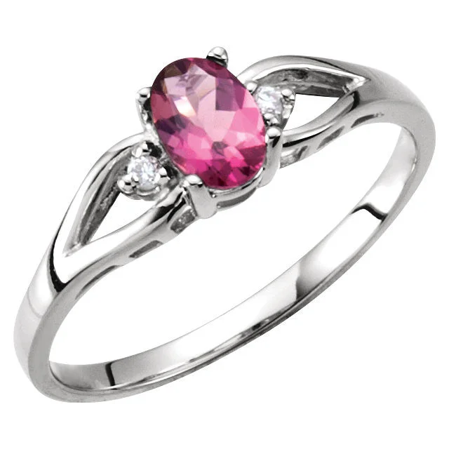 Ladies Rings with Coral Glow-14k White Gold Pink Tourmaline & Diamond Accented Ring