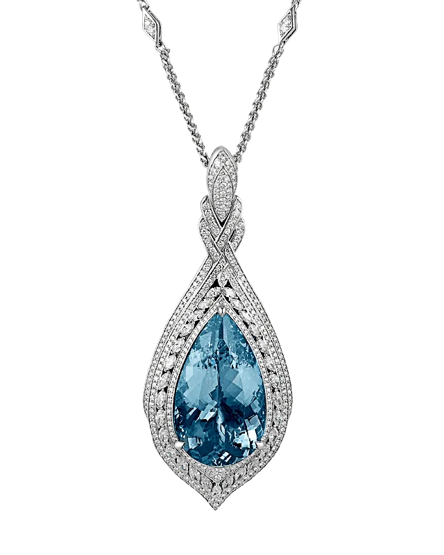 Intricate layered necklaces -Aquamarine Pendant Necklace, 60.00 Carats