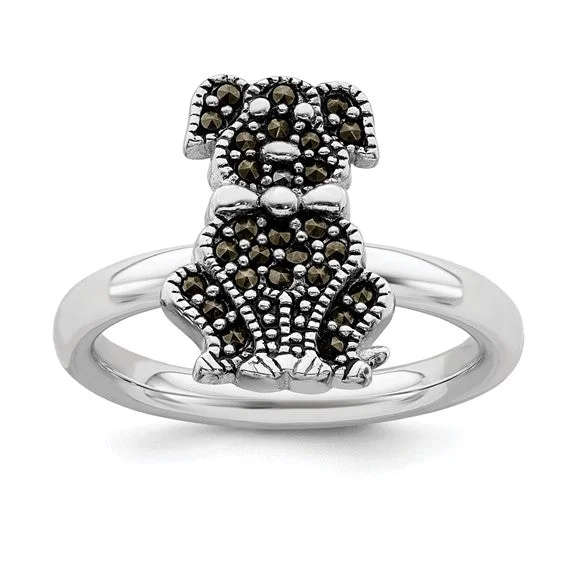 Ladies Rings with Purple Taaffeite-Sterling Silver Stackable Expressions Marcasite Dog Ring