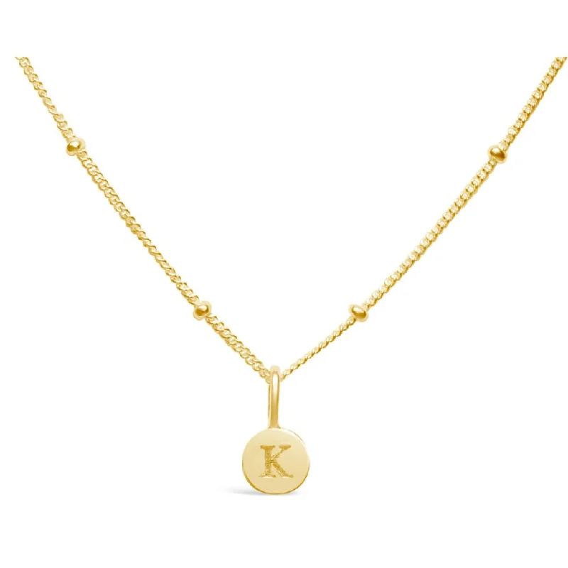 Crisp white gold necklaces -Stia : Love Letter "K" Mini Disk Necklace in Gold