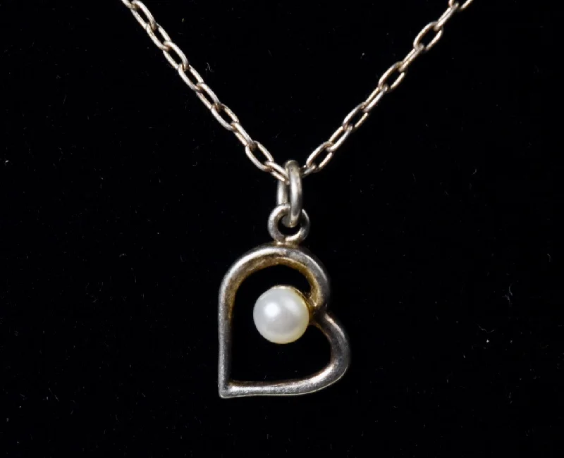 Graceful charm necklaces -Sterling Silver Pearl Heart Pendant on Sterling Silver Chain Necklace