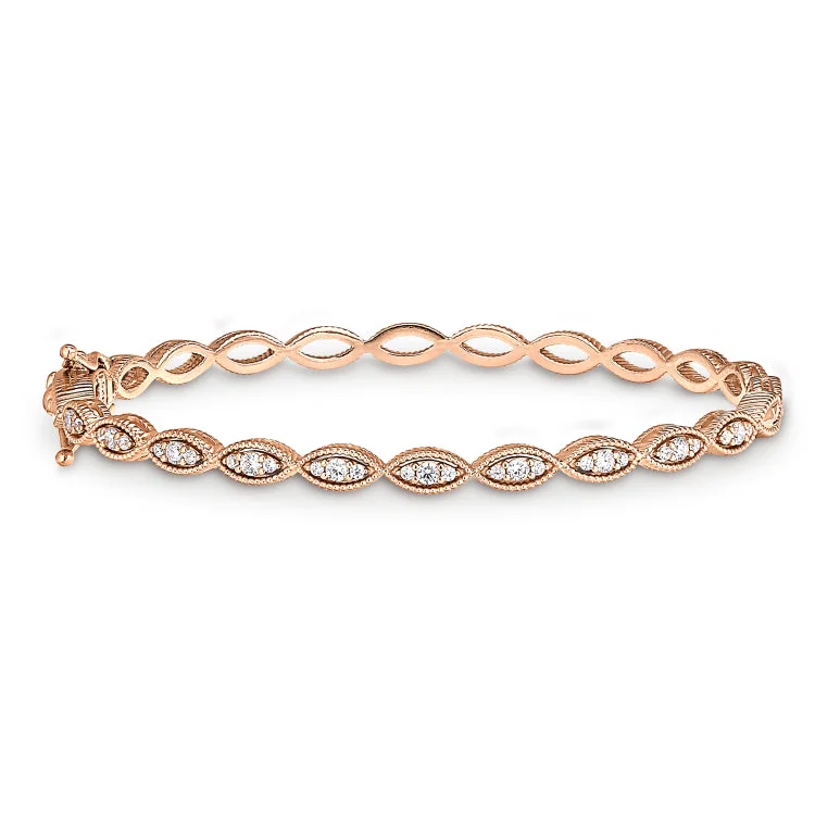 Ladies luminous crystal bracelets -Rose GoldFinish Sterling Silver Micropave Three Stone Marquis Bangle Bracelet with Simulated Diamonds