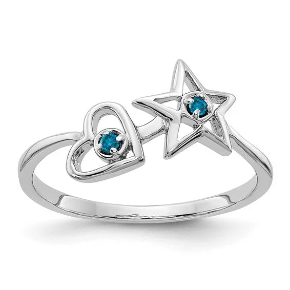 Ladies Rings with Green Clinozoisite-14k White Gold Blue Diamond Heart and Star Ring