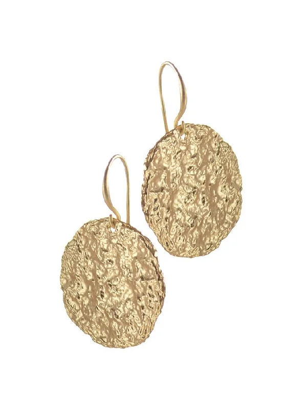 Ladies Earrings with Round Glow-Hot Tomato Waning Moon Earrings in Matte Gold