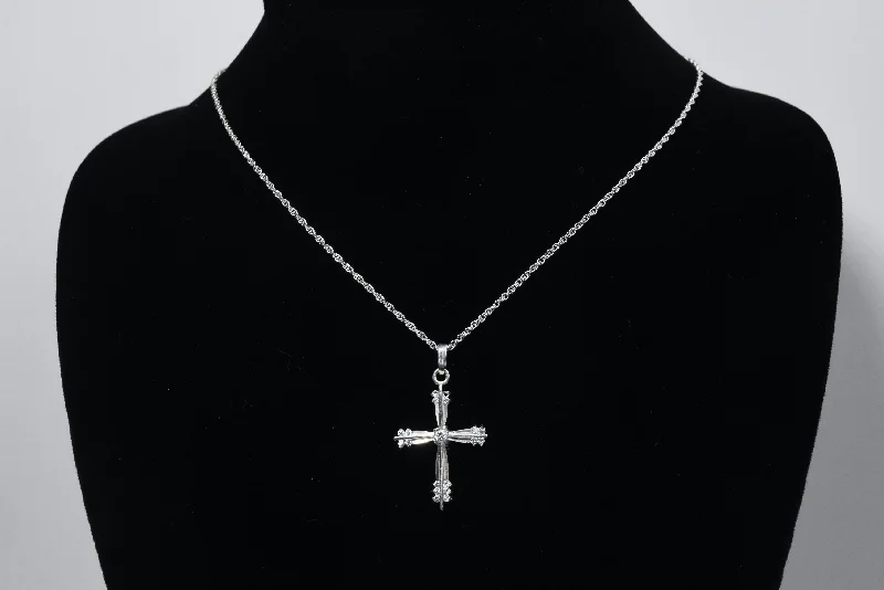 Spiritual whisper necklaces -Sterling Silver Diamond Crucifix on Silver Tone Chain Necklace - 16"