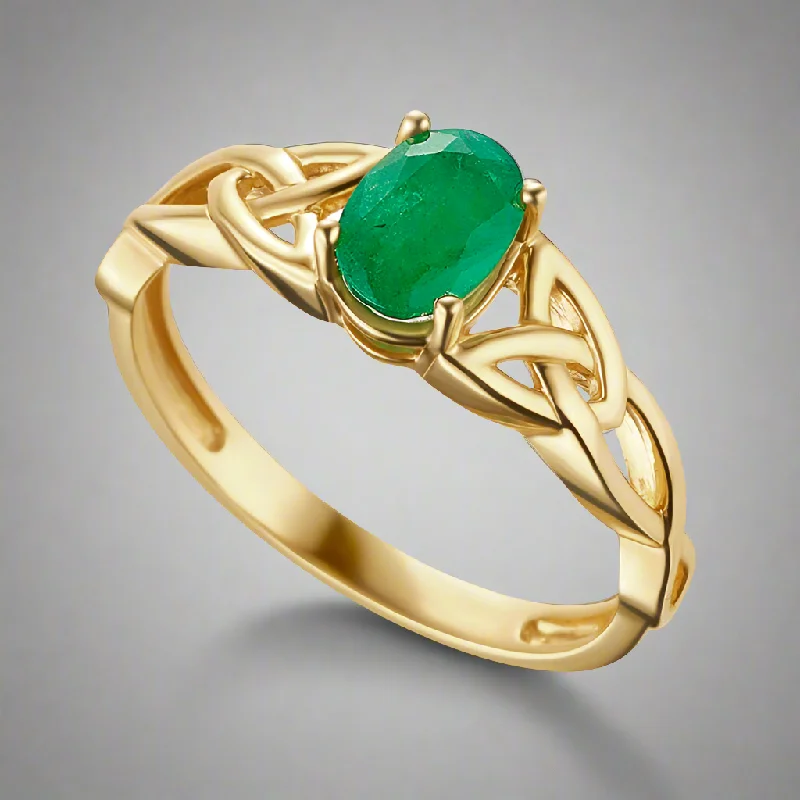 Ladies Rings Wave Spark-14k Gold Emerald Trinity Ring