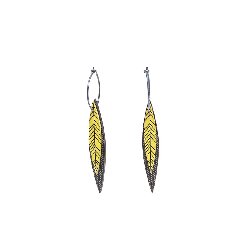 Ladies Earrings for Date Spark-Lene Lundberg K Form Chartreuse/Black Thin Veined Long Leaf Earrings