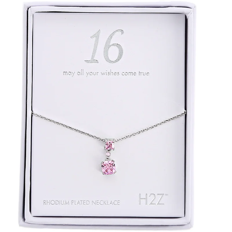 Cat whisker necklaces -Sweet 16 Birthday Rose Zirconia Rhodium Plated Necklace