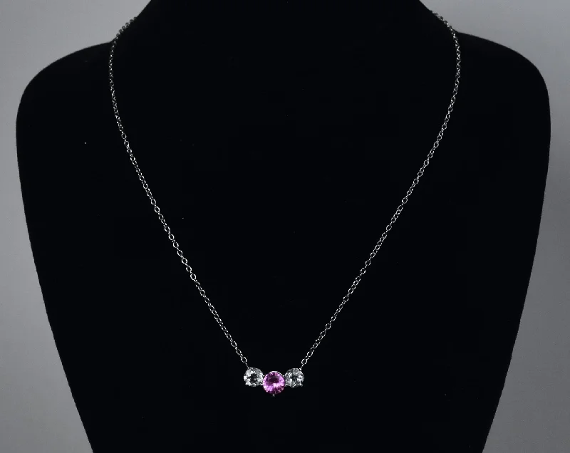 Rugged charm necklaces -Synthetic Pink Sapphire and White Topaz Sterling Silver Necklace