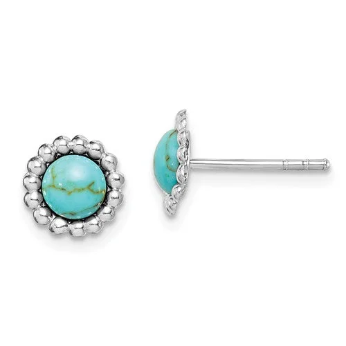 Ladies Earrings for Photo Spark-Sterling Silver Round Created Turquoise Beaded Post Earrings