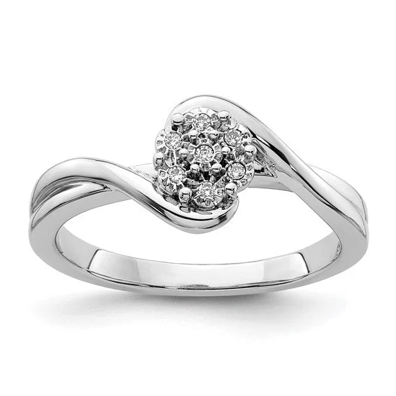 Ladies Rings Dual Shine-Sterling Silver Diamond Cluster Round Promise Ring