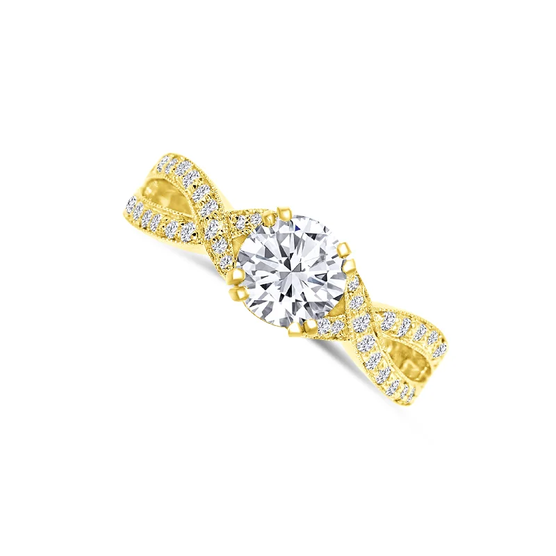 Ladies Engagement Rings with Cavansite Glow-14K Yellow Gold Round 1.08 Carat Diamond Double Prong Engagement Ring