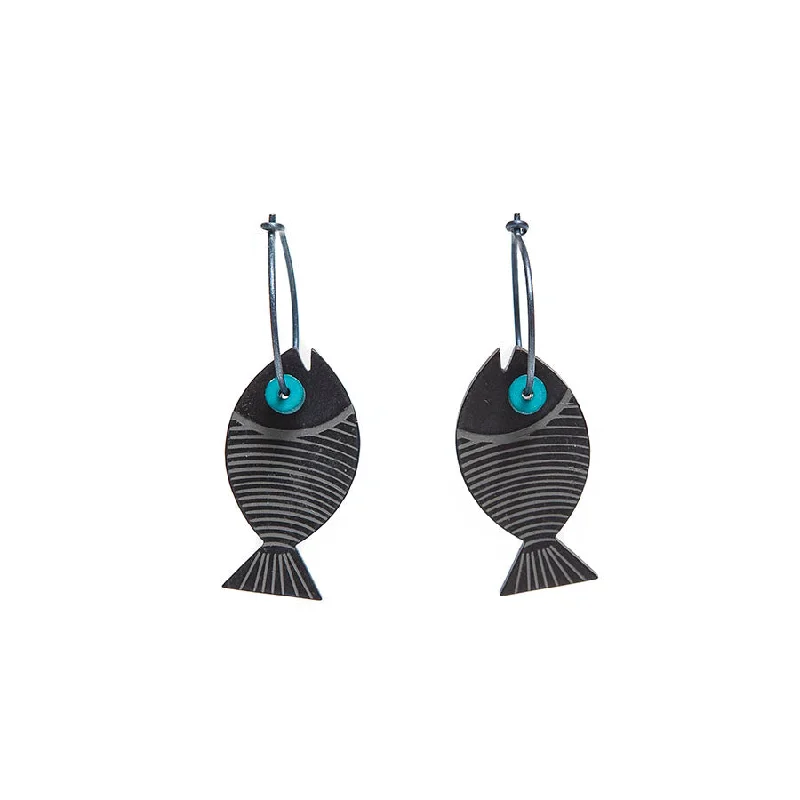 Ladies Earrings for Festive Glow-Lene Lundberg K Form Black Stripey Fish Earrings