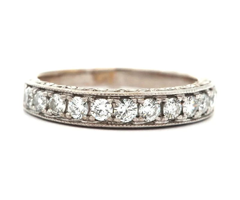 Ladies Engagement Rings Floral Glow-0.50ctw Diamond Milgrain Heirloom Wedding Band Ring in 14K