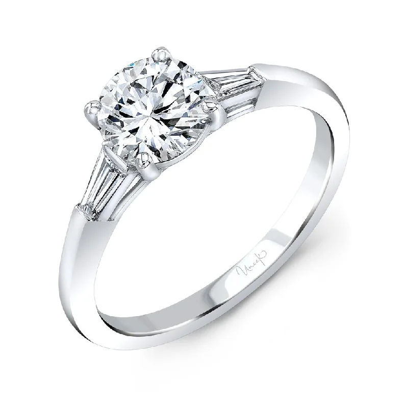 Ladies Engagement Rings with Chalcanthite Shine-14k White Gold 3-Stone Tapered Baguette Engagement Ring Mounting