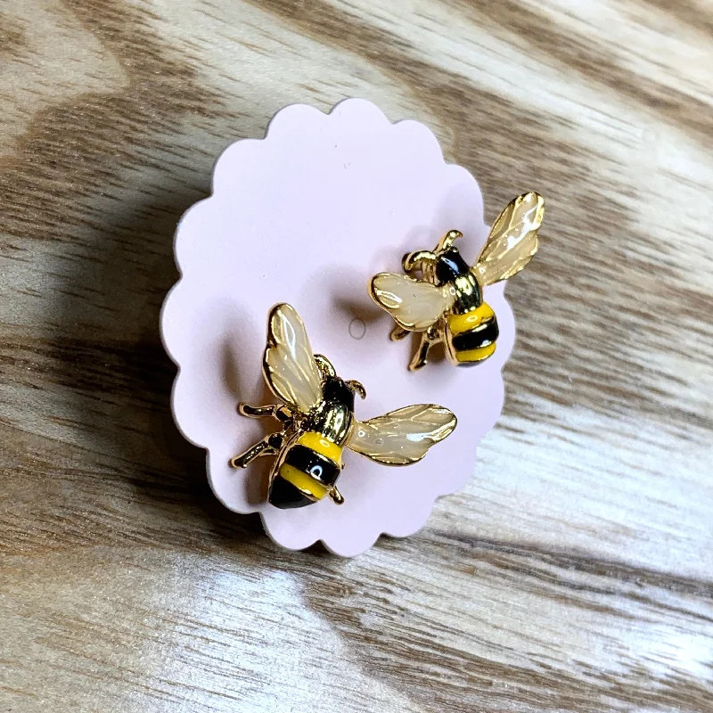 Ladies Earrings with Star Glow-Enamel Bee Stud Earrings