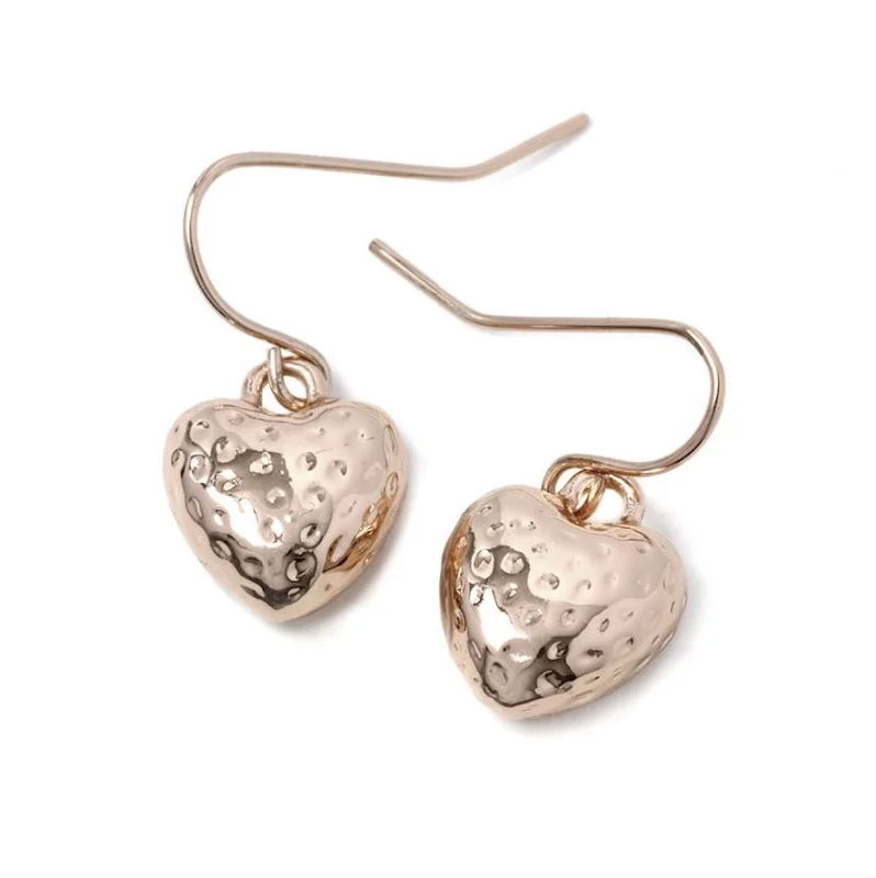 Ladies Earrings for Leader Glow-Pom Rose Gold Plated Hammered Heart Drop Earrings