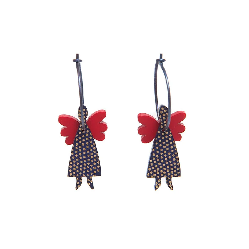 Ladies Earrings with Coral Glow-Lene Lundberg K Form Navy and Red Angel Earrings