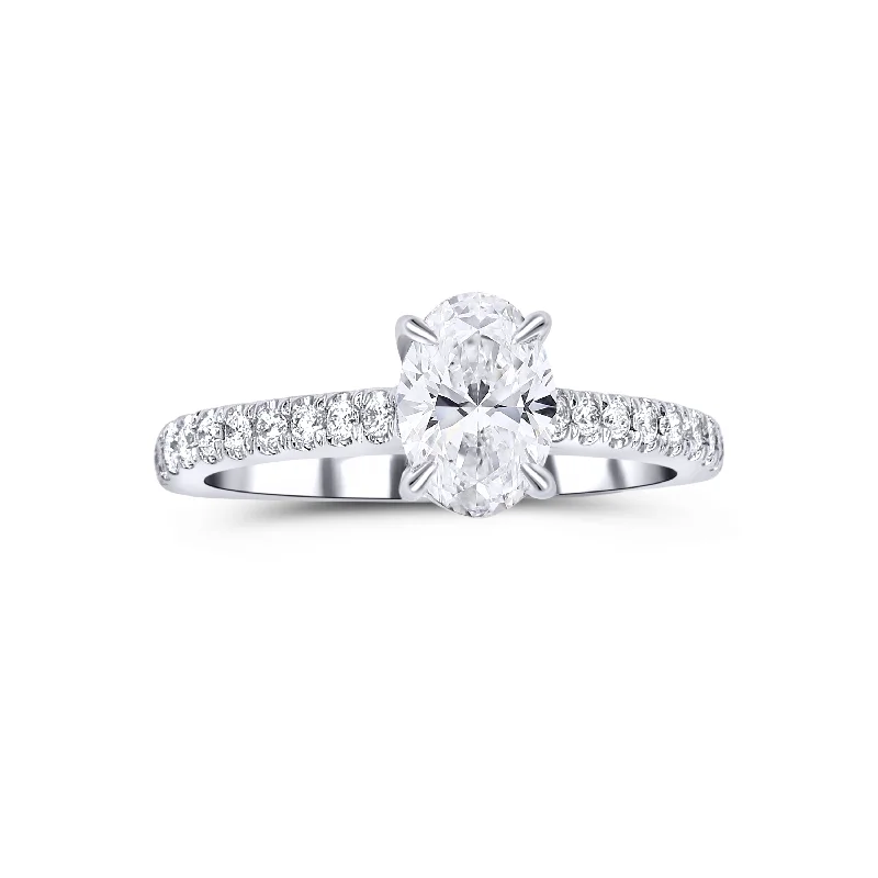 Ladies Engagement Rings with Vivianite Glow-18K White Gold Oval 0.60 Carat Diamond Engagement Ring