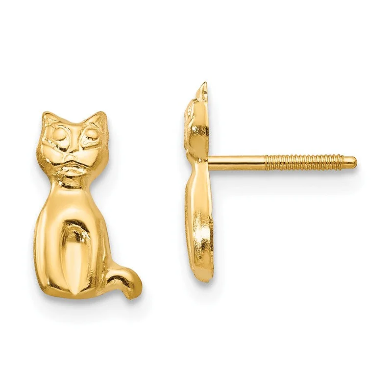 Ladies Earrings with Custom Spark-14k Yellow Gold Madi K Youth Cat Screwback Earrings