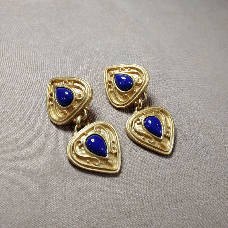 Ladies Earrings with Crown Spark-Lapis Lazuli Clip On Drop earrings by Rima Ariss in gold plate