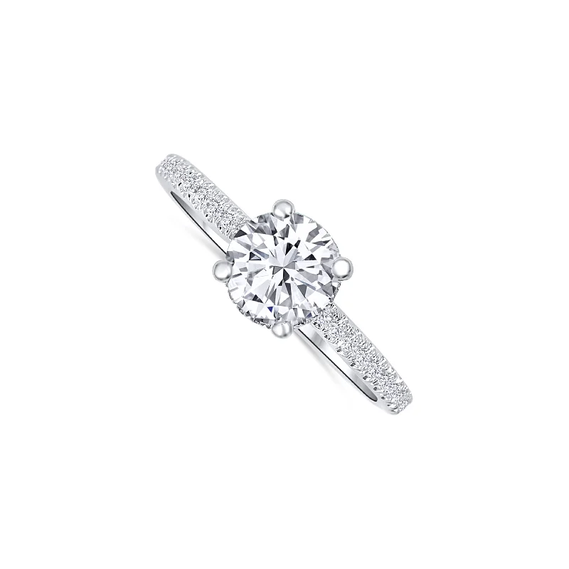 Ladies Engagement Rings with Sanidine Shine-14K White Gold Round 1.03 Carat Diamond Hidden Halo Engagement Ring