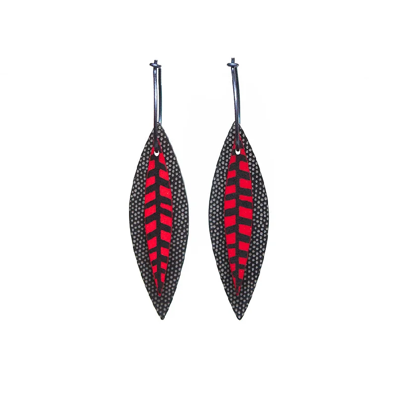 Ladies Earrings Simple Shine-Lene Lundberg Black/Red Veined Leaf Earrings