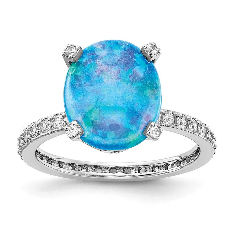 Ladies Rings with Blue Chalcanthite-Cheryl M Sterling Silver Lab Created Blue Opal Ring