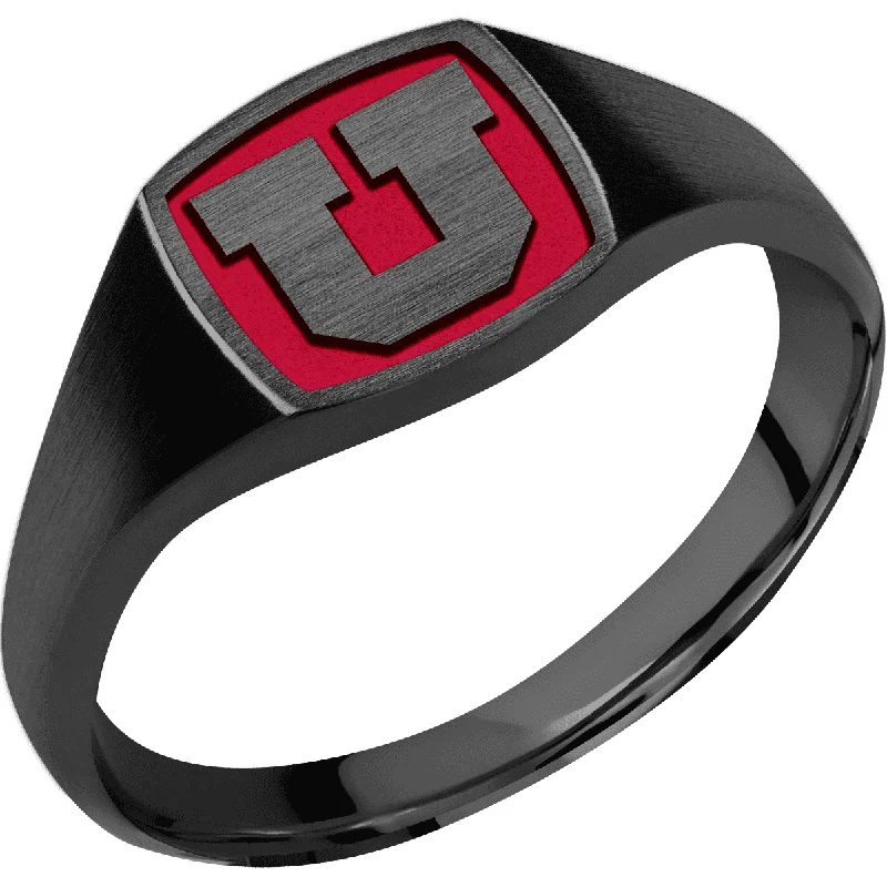 Ladies Rings Simple Shine-University of Utah Custom Collegiate Black Zirconium Signet Ring