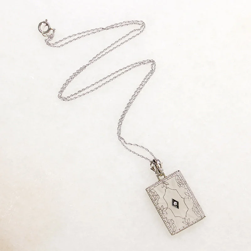 Matte elegance necklaces -Camphor Glass Necklace with Diamond & White Gold Filigree