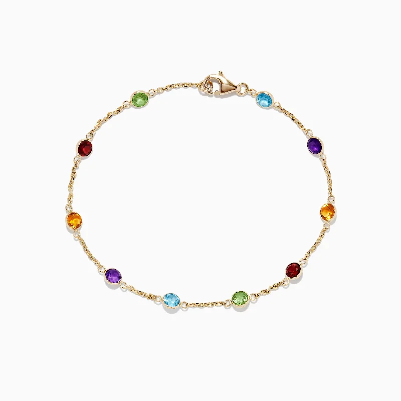 Ladies striking fashion bracelets -Mosaic 14K Yellow Gold Multi Gemstone Station Bracelet, 2.47 TCW