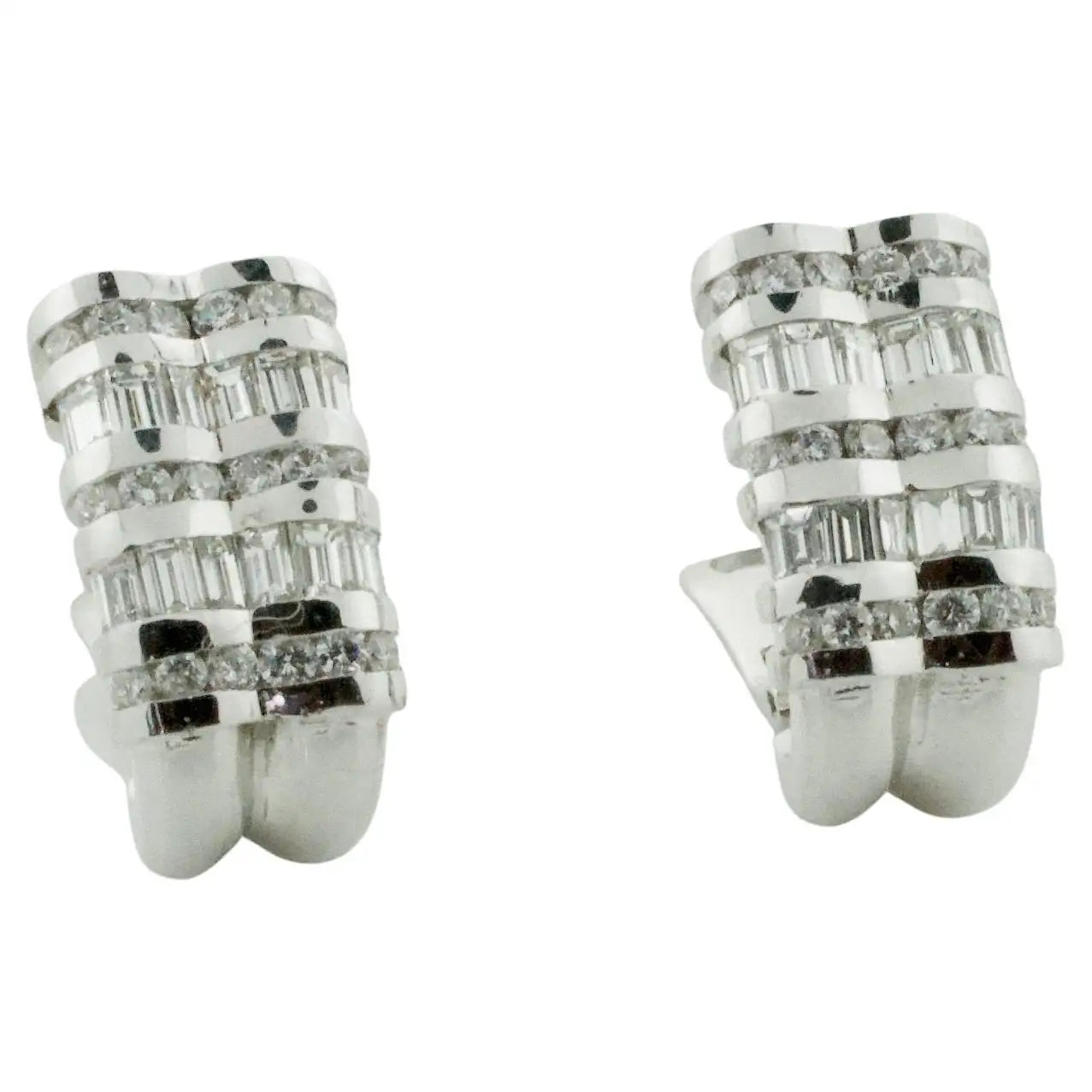 Ladies Earrings with Crown Spark-Chanel Set Diamond Earrings in 18k White Gold 3.45 Carats