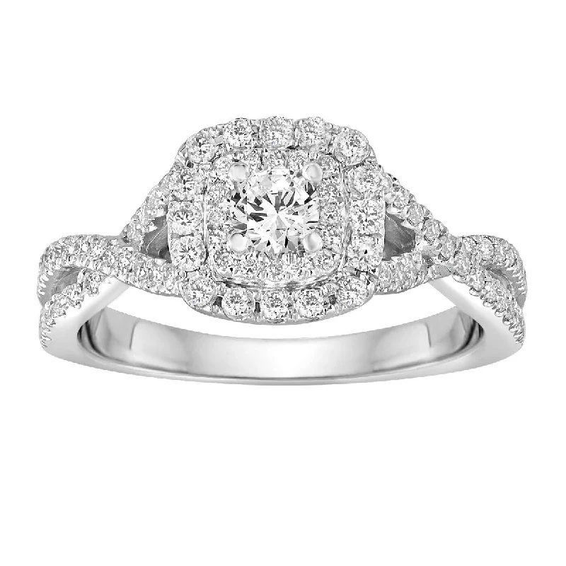 Ladies Engagement Rings with Kornerupine Glow-14k White Gold .20ct round diamond with .45cttw Round Diamonds Double Halo Engagement Ring BLISS5-E-Size 8.5