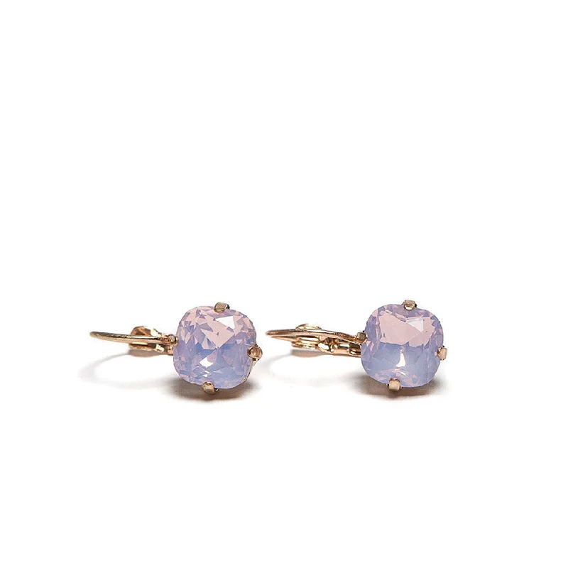 Ladies Earrings with Milky Moonstone-Lovett Pink Cushion Crystal French Wire Earrings