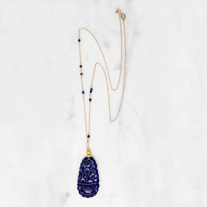 Eternal infinity necklaces -Magnificent Carved Lapis & Gold Necklace by brunet