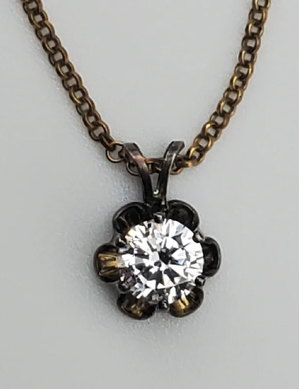 Festive flair necklaces -Diamonique Cubic Zirconia Gold Tone Sterling Silver Flower Pendant on Gold Tone Sterling Chain Necklace - 17.75"