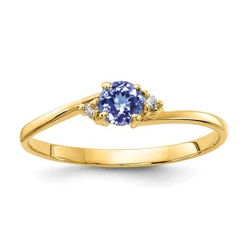 Ladies Rings for Artist Spark-14k Yellow or White Gold Genuine Petite 4mm Round Tanzanite and Diamond Ring