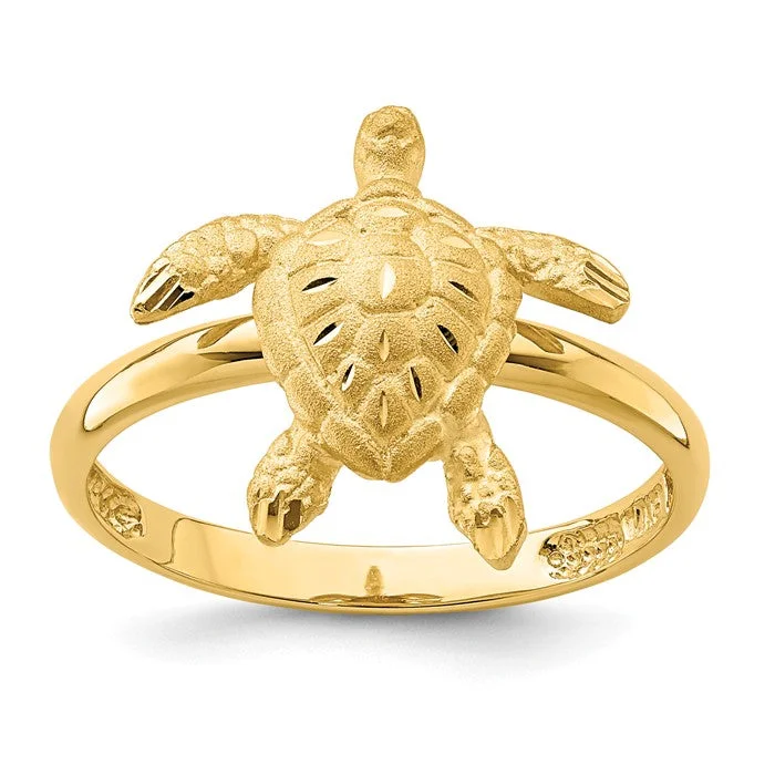 Ladies Rings for Nurse Spark-14k Yellow Gold Solid Brushed and Polished Sea Turtle Ring