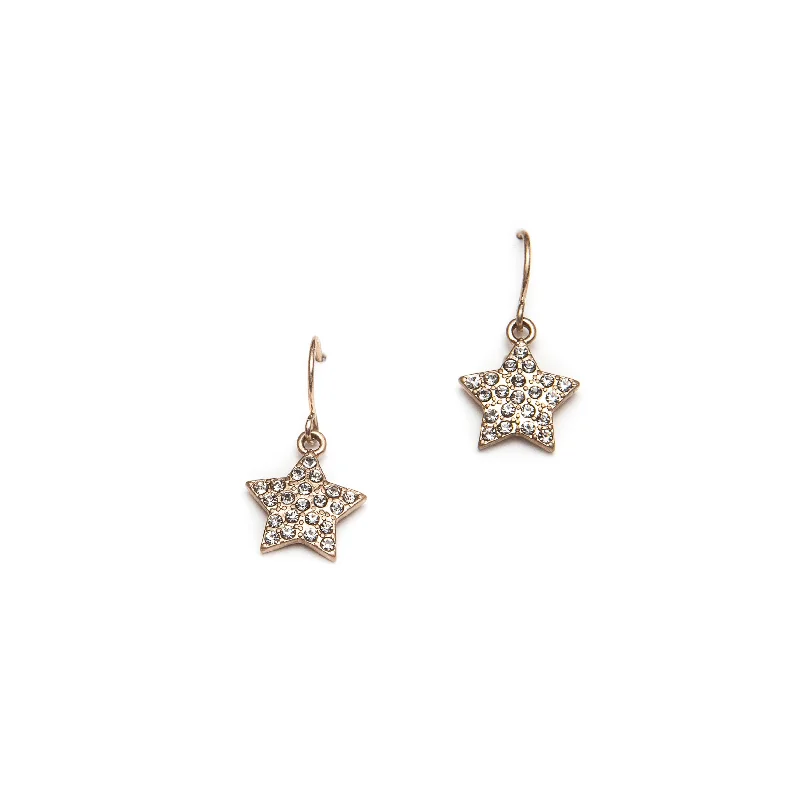 Ladies Earrings Budget Spark-Pom Gold Star Earrings with Clear Crystals