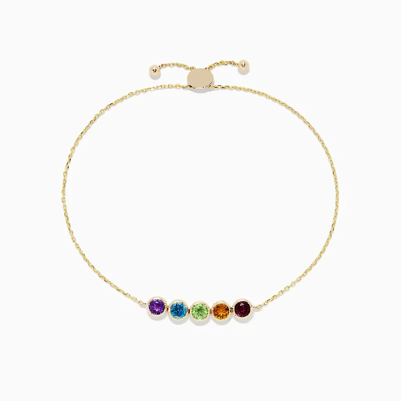 Ladies celebratory glow bracelets -Mosaic Gold 14K Yellow Gold Multi Gemstone Bracelet