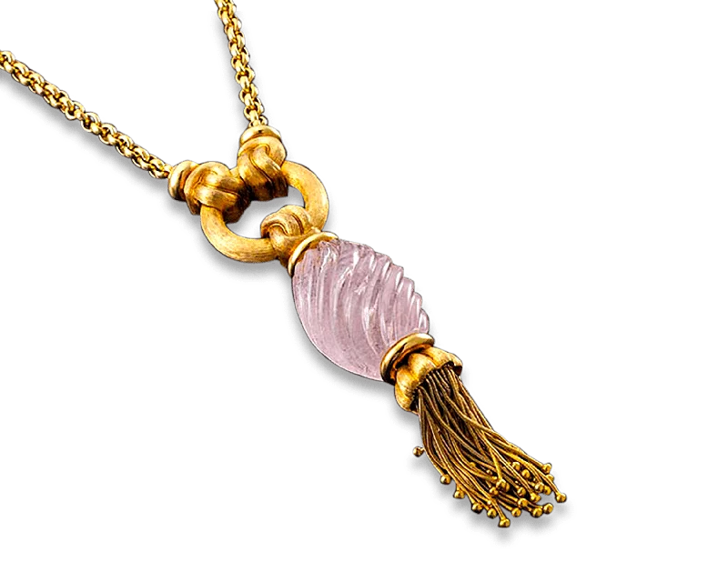 Classic vintage necklaces -Henry Dunay Rose Quartz Tassel Necklace