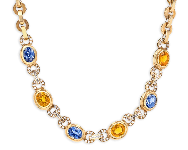 Rhinestone pop necklaces -Blue and Yellow Sapphire Necklace, 24.00 Carats