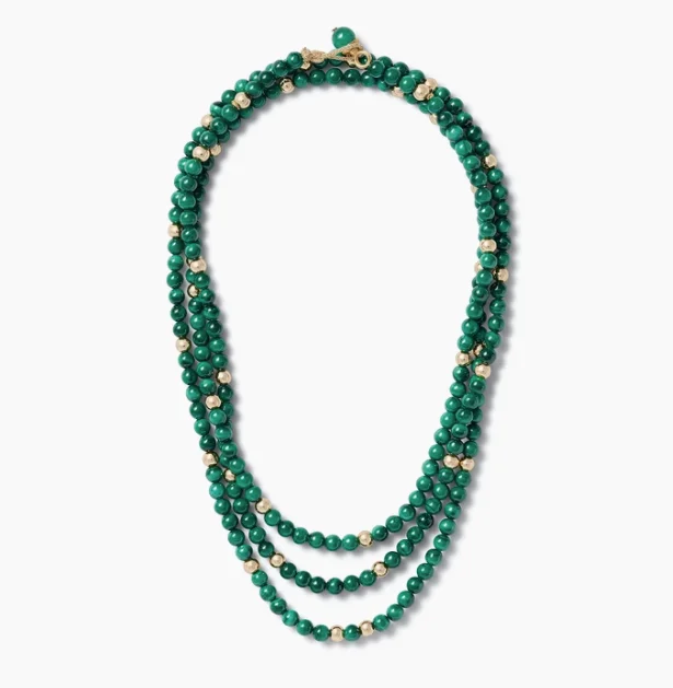 Sleek lariat necklaces -Necklace - Layered Malachite + Gold